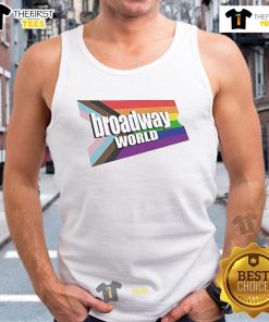 Official BroadwayWorld.com logo on a vibrant Pride tank top celebrating diversity and inclusivity in theater.