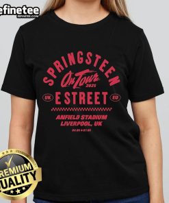 Official Bruce Springsteen June 04, 2025 Liverpool UK Ladies Tee featuring vibrant design and concert details.
