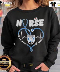 Alt Text: Official Bulldogs Canterbury Bankstown Nurse sweatshirt, showcasing 'It's a Work of Heart' design in vibrant colors.