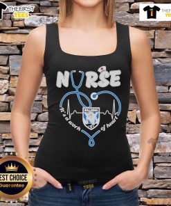 Canterbury Bankstown Bulldogs nurse tank top featuring 'It's A Work Of Heart' design, perfect for Bulldogs fans and healthcare workers.