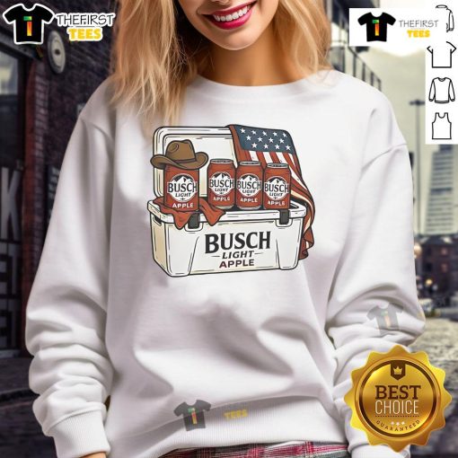 Official Busch Light Apple sweatshirt featuring a cozy design, perfect for fans of the refreshing apple-flavored beer.