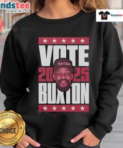 Official Byron Buxton 2025 Vote Sweatshirt featuring a stylish design, perfect for baseball fans and supporters.