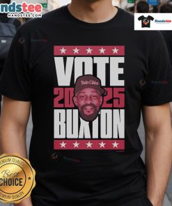 Official Byron Buxton 2025 Vote T-Shirt featuring bold graphics and vibrant colors, perfect for fans and supporters.