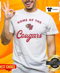 Alt Text: Official Caldwell University Home Of The Cougars T-Shirt featuring the school logo and vibrant colors, perfect for fans.