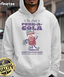 Alt Text: Official Call of Duty Ice Cold Perk-A-Cola Hoodie displayed on a hanger, showcasing its unique gaming-inspired design.