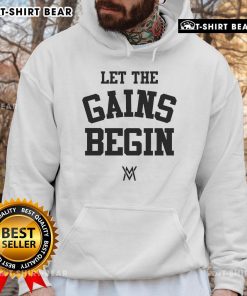 Official Calum Von Moger 'Let The Gains Begin' hoodie in black, perfect for fitness enthusiasts and fans.