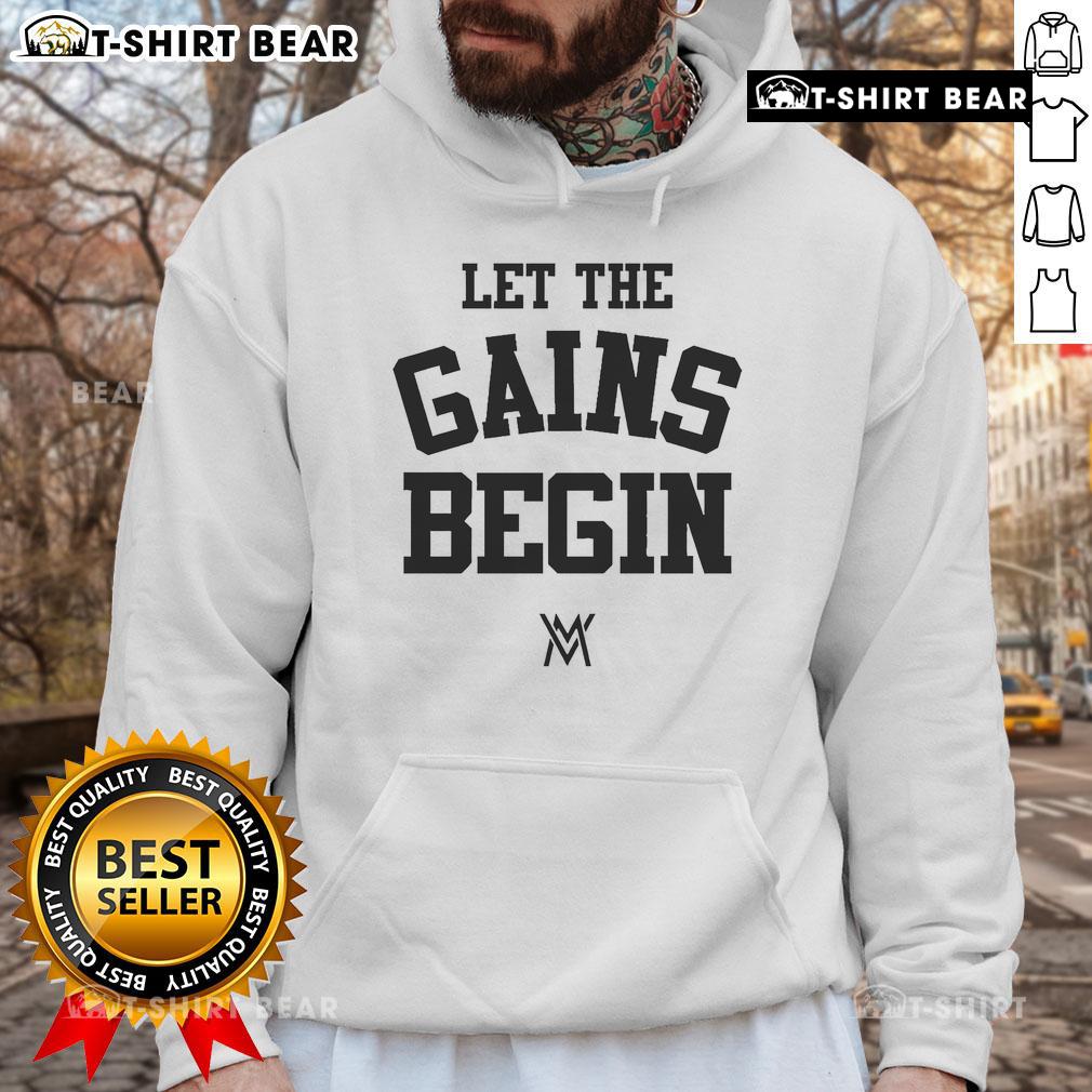 Official Calum Von Moger Let The Gains Begin Hoodie Official Calum Von Moger 'Let The Gains Begin' hoodie in black, perfect for fitness enthusiasts and fans.