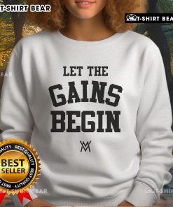 Calum Von Moger 'Let The Gains Begin' sweatshirt featuring a stylish design for fitness enthusiasts.