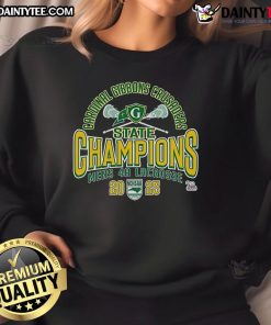 Official Cardinal Gibbons Crusaders 2025 NCHSAA Women's 4A Lacrosse State Champions sweatshirt in maroon and gold.
