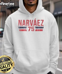 Official Carlos Narvaez 75 Boston Font Vintage Hoodie in stylish design, perfect for casual wear and fans of retro fashion.