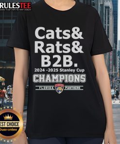 Florida Panthers Ladies Tee celebrating the 2024-2025 Stanley Cup Champion, Official Cats Rats B2B merchandise.