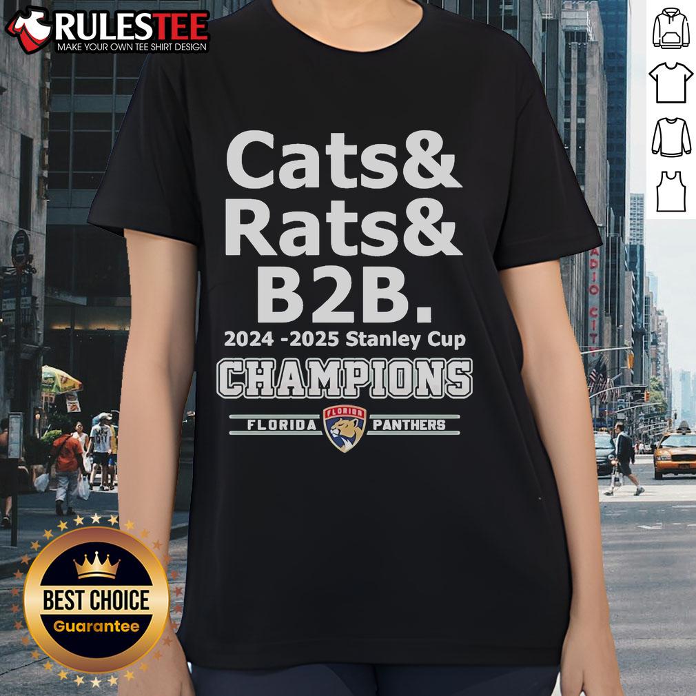 Official Cats & Rats B2B 2024-2025 Stanley Cup Champion Florida Panthers Ladies-Tee Florida Panthers Ladies Tee celebrating the 2024-2025 Stanley Cup Champion, Official Cats Rats B2B merchandise.