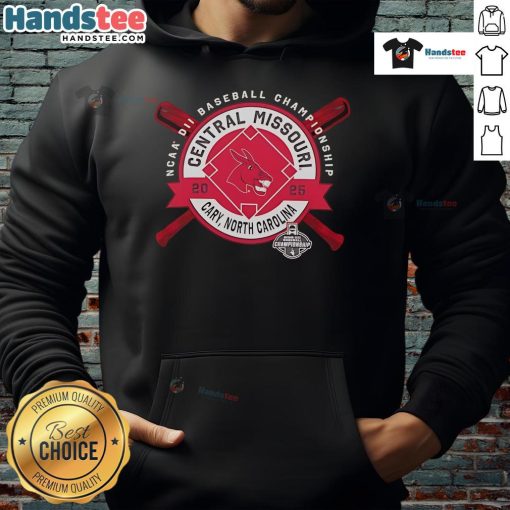 Official Central Missouri NCAA DII Baseball Championship 2025 hoodie, featuring team colors and logo, Cary, North Carolina.
