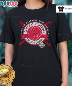 2025 Official Central Missouri NCAA DII Baseball Championship Ladies Tee in Cary, North Carolina, showcasing team spirit.
