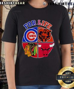 Official Chicago Cubs Bulls Bears Blackhawks For Life Ladies Tee in stylish design, perfect for sports fans.