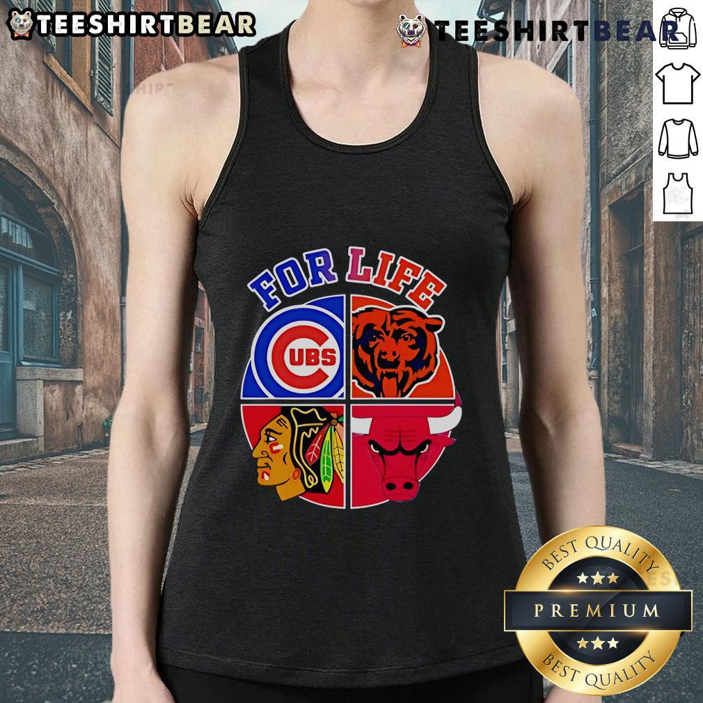 Official Chicago Cubs Bulls Bears & Blackhawks For Life Tank Top Official Chicago Cubs Bulls Bears Blackhawks For Life tank top featuring team logos and vibrant design.