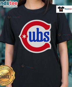Alt Text: Official Chicago Cubs logo on an alternate ladies' tee, showcasing team pride and stylish design for female fans.