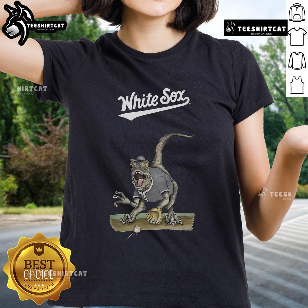 Official Chicago White Sox Tiny Turnip Velociraptor Ladies Tee Official Chicago White Sox Tiny Turnip Velociraptor Ladies Tee featuring a fun dinosaur design for baseball fans.