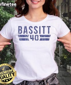 Alt Text: Vintage Toronto Blue Jays Chris Bassitt 40 Ladies Tee showcasing a stylish design for baseball fans.
