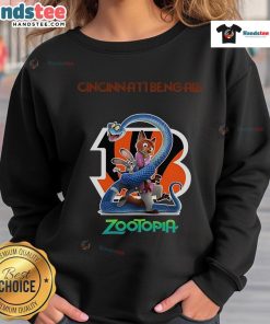 Alt Text: Official Cincinnati Bengals Zootopia 2 sweatshirt featuring vibrant team colors and unique graphic design.