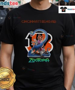 Alt Text: Official Cincinnati Bengals Zootopia 2 T-Shirt featuring vibrant graphics and team logo, perfect for fans and collectors.