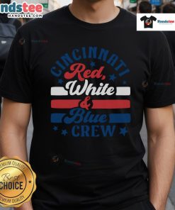 Alt Text: Official Cincinnati Red White And Blue Crew T-Shirt featuring a patriotic design perfect for game day and casual wear.