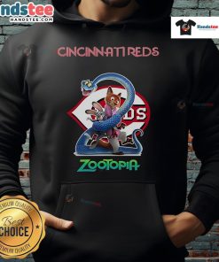 Official Cincinnati Reds Zootopia 2 Hoodie featuring vibrant graphics and a comfortable fit for fans.