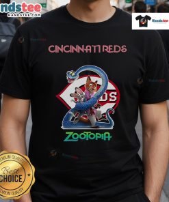 Official Cincinnati Reds Zootopia 2 T-Shirt featuring vibrant graphics and team logo, perfect for fans and collectors.