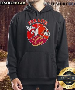Official Cleveland Guardians Browns and Cavaliers For Life Hoodie showcasing team logos and colors, perfect for fans.