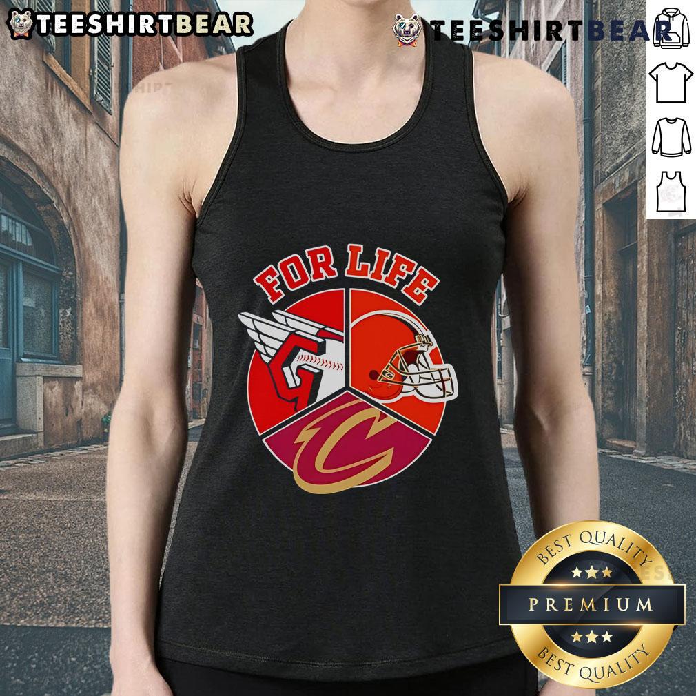 Official Cleveland Guardians Browns And Cavaliers For Life Tank Top Official Cleveland Guardians, Browns, and Cavaliers For Life tank top featuring team logos and vibrant colors.