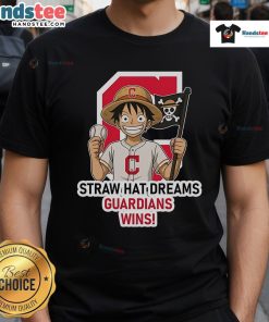 Official Cleveland Guardians Monkey D. Luffy Straw Hat Dreams Wins T-Shirt featuring vibrant graphics and a stylish design.