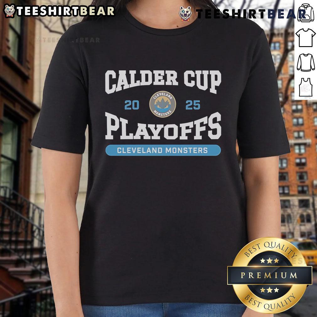 Official Cleveland Monsters 2025 Calder Cup Playoffs Ladies Tee Alt Text: Official Cleveland Monsters 2025 Calder Cup Playoffs ladies tee featuring team logo and stylish design for fans.