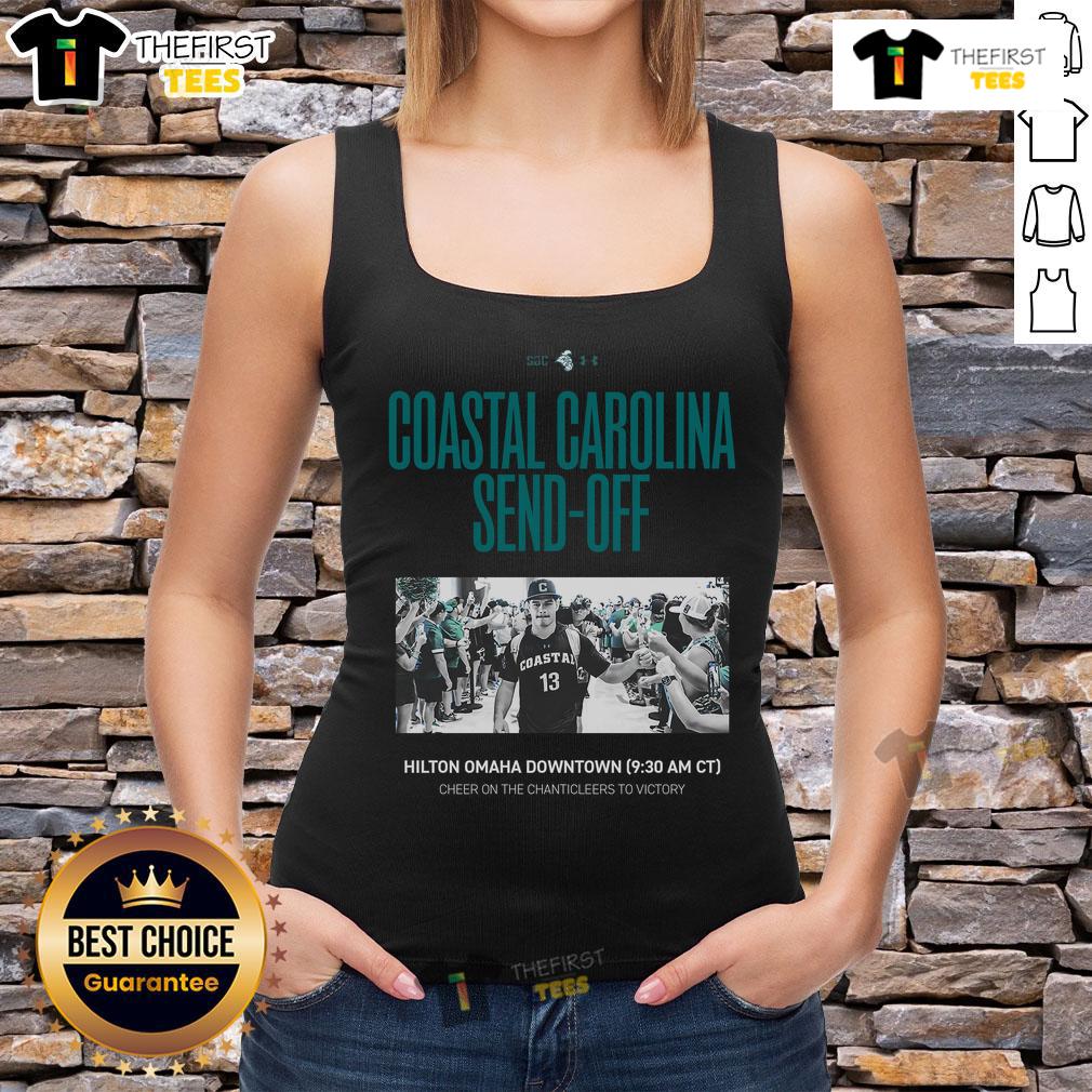 Official Coastal Carolina Send Off Cheer On The Chanticleers To Victory Tank Top Official Coastal Carolina send-off cheer tank top showcasing the Chanticleers spirit and support for victory.