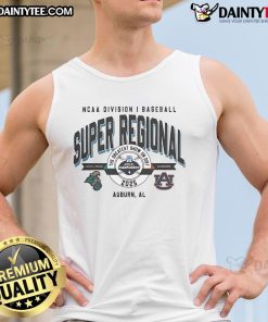 Official Coastal Carolina vs Auburn Tigers NCAA D1 Baseball Super Regional 2025 tank top featuring team logos and vibrant colors.