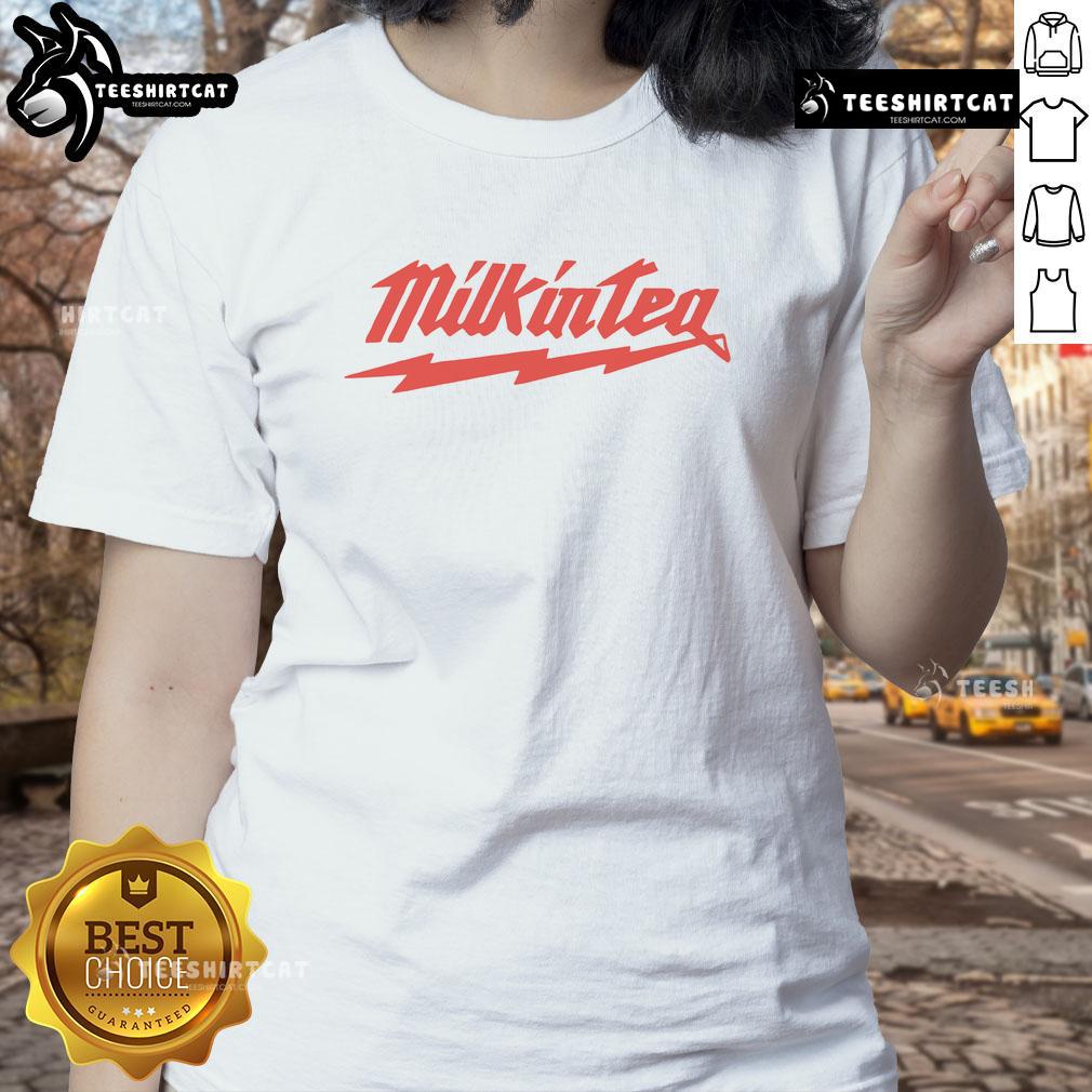 Official Colin Furze Milk In Tea Logo Bolt Ladies Tee Alt Text: Official Colin Furze Milk In Tea Logo Bolt Ladies Tee featuring a stylish design for fans of Colin Furze.