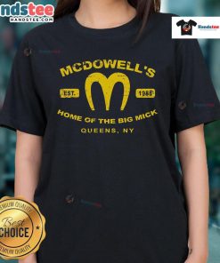 Official Coming to America McDowell's Home of the Big Mick Tee for ladies, established 1988, Queen NY.