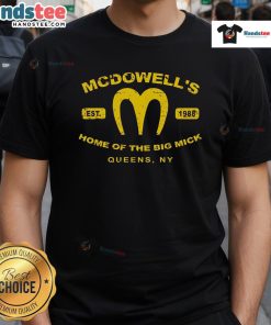 Official Coming To America McDowell's Home of the Big Mick Est 1988 T-Shirt featuring a vibrant design from Queen NY.