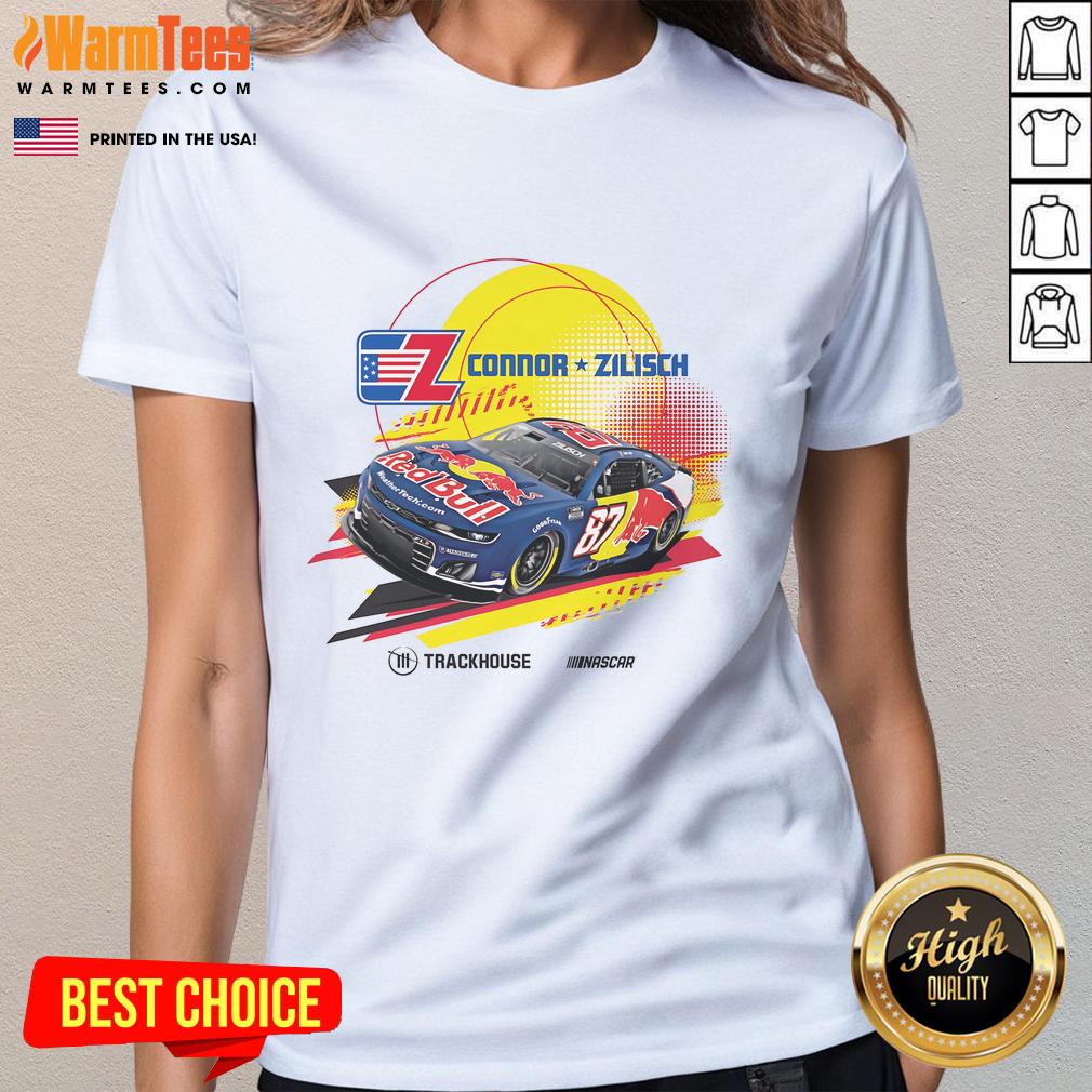 Official Connor Zilisch #87 Cota Red Bull Trackhouse Nascar Ladies Tee Official Connor Zilisch CotA Red Bull Trackhouse NASCAR ladies tee featuring vibrant design and comfortable fit.