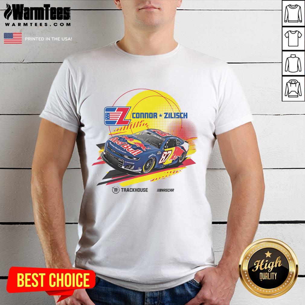 Official Connor Zilisch #87 Cota Red Bull Trackhouse Nascar T Shirt Alt Text: Official Connor Zilisch Cota Red Bull Trackhouse Nascar T-Shirt featuring vibrant graphics and racer details.