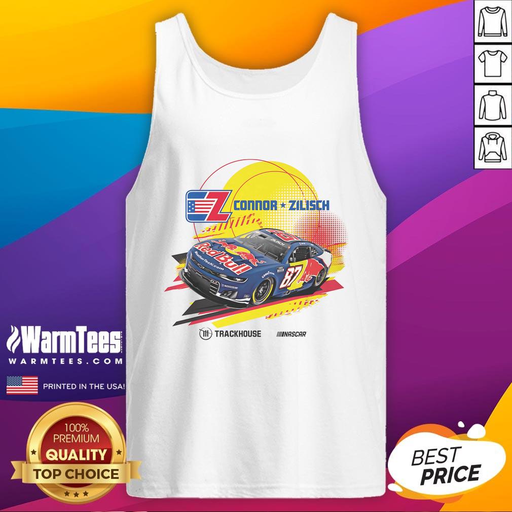 Official Connor Zilisch #87 Cota Red Bull Trackhouse Nascar Tank Top Alt Text: Official Connor Zilisch CotA Red Bull Trackhouse NASCAR tank top showcasing vibrant racing design and team logo.