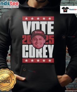 Alt Text: Official Corey Seager 2025 Vote Hoodie featuring bold graphics and a comfortable fit, perfect for fans and supporters.