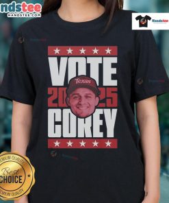 Alt Text: Official Corey Seager 2025 Vote Ladies Tee featuring stylish design for fans supporting Seager's campaign.