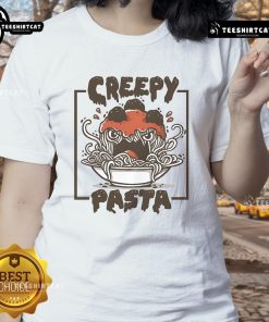 Official Creepy Pasta Funny Pasta Ladies Tee featuring quirky design and vibrant colors for fans of humorous horror.