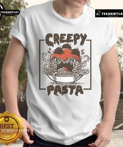 Official Creepy Pasta Funny Pasta T-Shirt featuring playful pasta graphics and spooky themes, perfect for fans of horror humor.