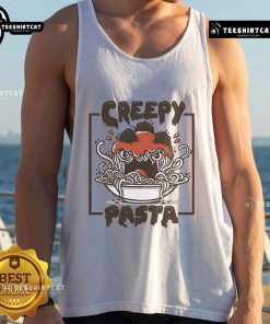 Official Creepy Pasta Funny Pasta tank top featuring a humorous design, perfect for fans of quirky horror-themed apparel.