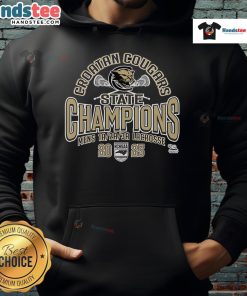 Alt Text: Croatan Cougars NCHSAA Men's Lacrosse 2025 State Champions hoodie featuring team logo and championship design.