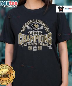 Official Croatan Cougars NCHSAA Men's Lacrosse 2025 State Champions ladies tee featuring team logo and championship design.