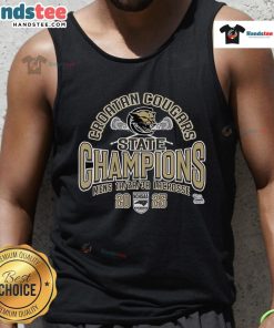 Official Croatan Cougars NCHSAA Men's Lacrosse 2025 State Champions tank top featuring team logo and championship design.