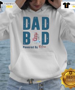 Coors Light hoodie featuring 'Official Dad Bod Powered By Coors Light' design, perfect for casual wear and dad style.