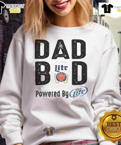 Official Dad Bod Powered by Miller Lite Sweatshirt in navy blue, perfect for casual outings and showing off dad style.